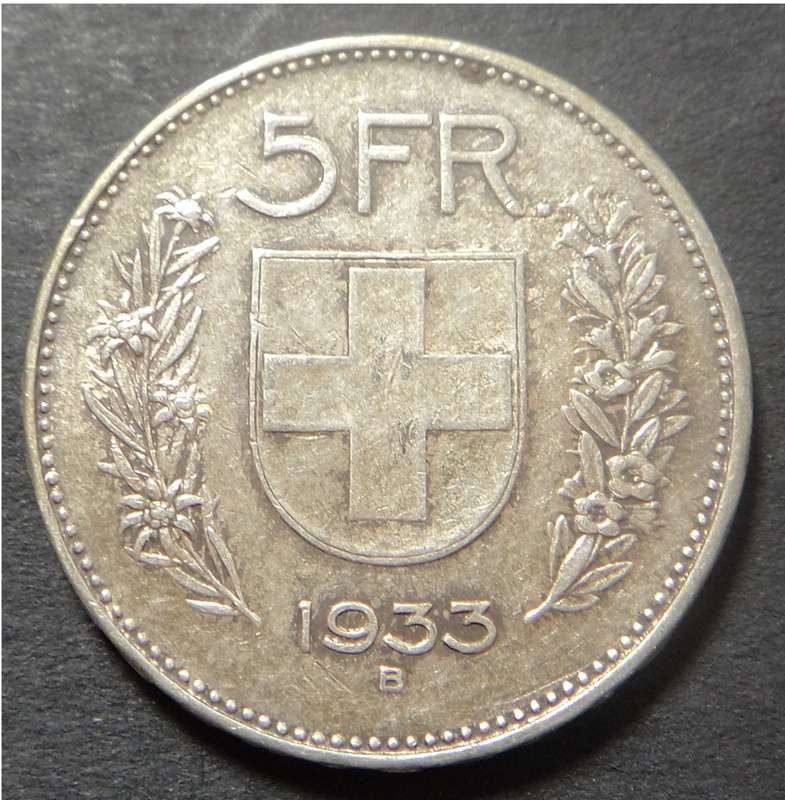 Switzerland, Silver 5 Francs of 1933