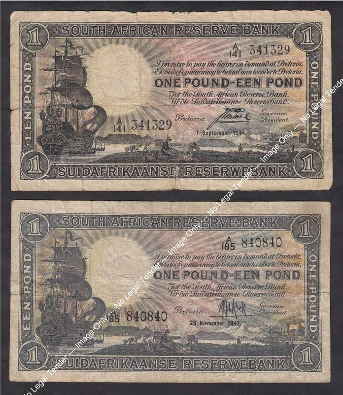 One Pound Set of Postmus (1 Sept. 1944) & De Kock (25 Nov. 1947)