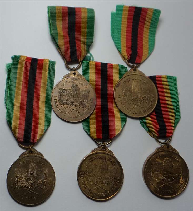 5 x Zimbabwe Independence Medals with Ribbons (2 lots available)