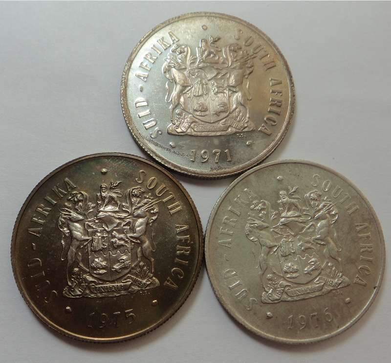 RSA Silver R1 coins of 1971, 1975 & 1976