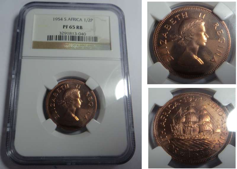 Union of SA Half Penny 1954: NGC PF 65 RB