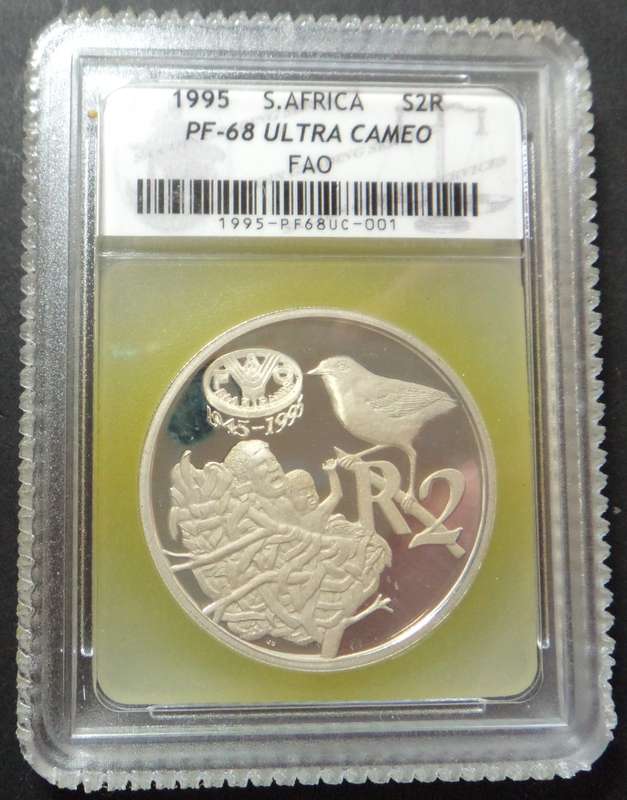 RSA: Silver R2 Crown 1995 (FAO) SACGS PF68 Ultra Cameo