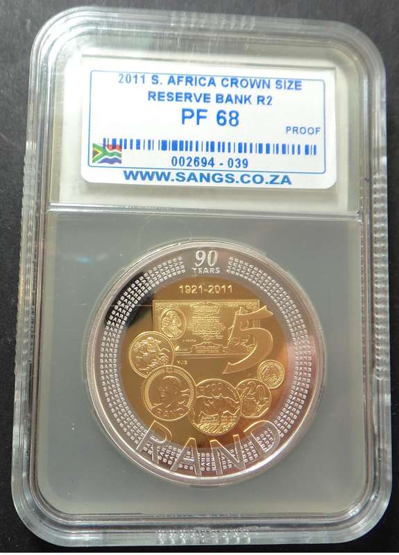RSA: Silver R5 Crown 2011 (Reserve Bank 90th) Sangs PF68