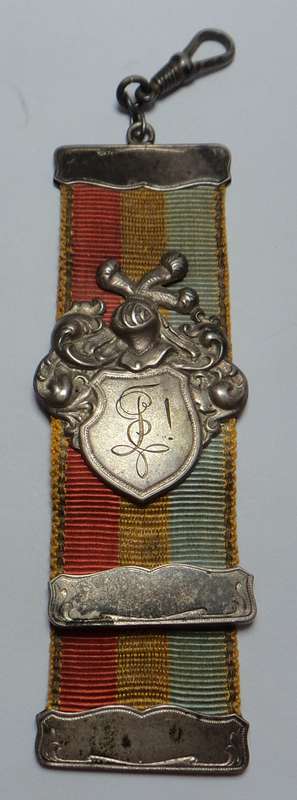 Old German "Studentika" Badges on Ribbon (.800 silver stamps)