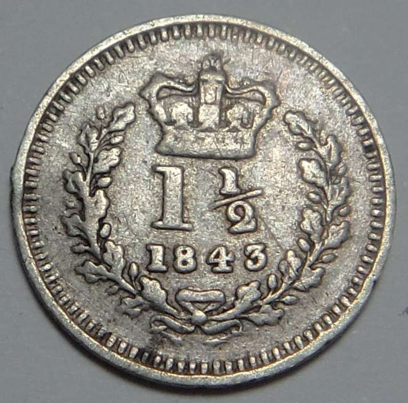 Great Britain: Silver 1½ Pence of 1843 (2 available)