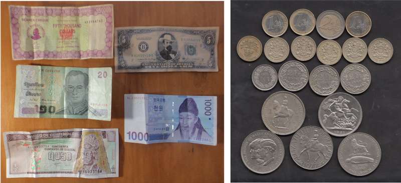 Collection of Swiss Francs, GB Pounds, Euros, Crowns & Notes