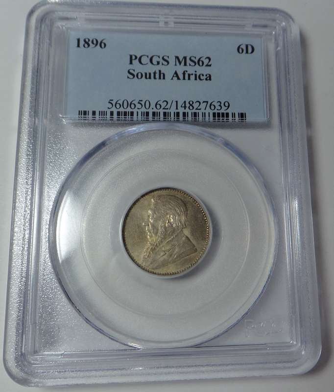 Paul Kruger ZAR Sixpence 1896: PCGS MS 62
