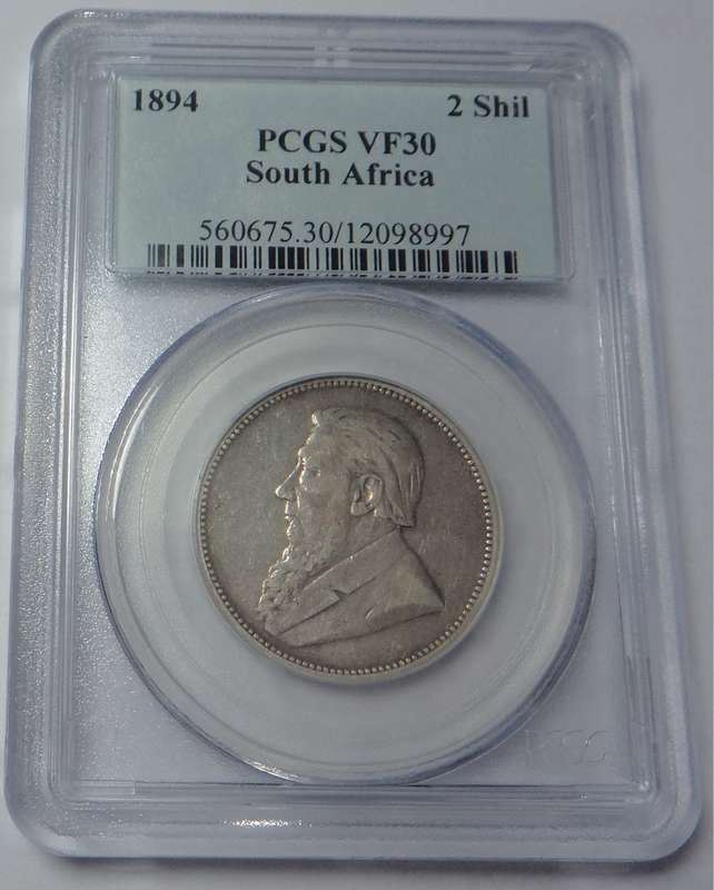 Paul Kruger ZAR 2-Shillings (2/-) 1894: PCGS VF 30