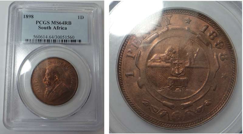 Paul Kruger ZAR Penny 1898 PCGS MS 64 RB