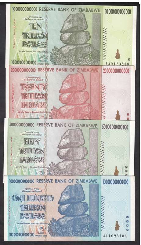 Zimbabwe: Set of High Values Inflation Notes of 2008