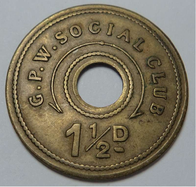 Government Printing Works Social Club 1½ Penny Token