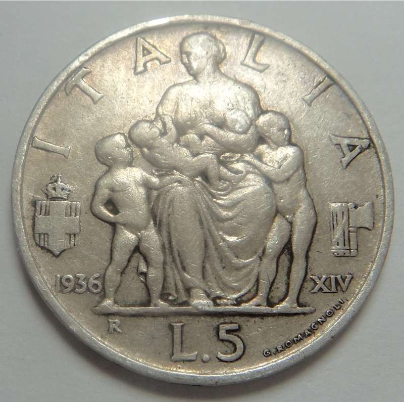 Italy: Silver 5 Lira of 1936 (High catalogue value)