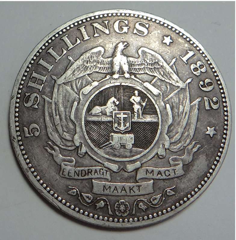 Paul Kruger ZAR: 5-Shillings (Double Shaft) 1892