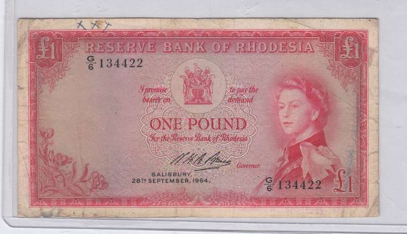 Rhodesia: One Pound, Salisbury 28th September 1964