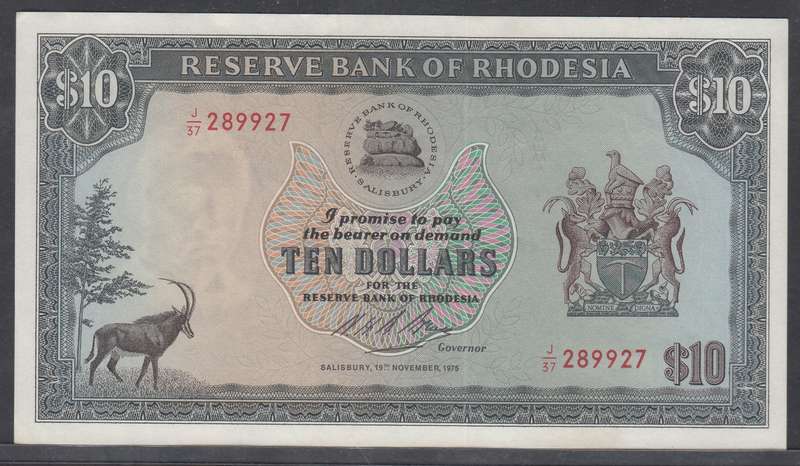 Rhodesia: High Grade 10-Dollars (Salisbury 19 November 1975)