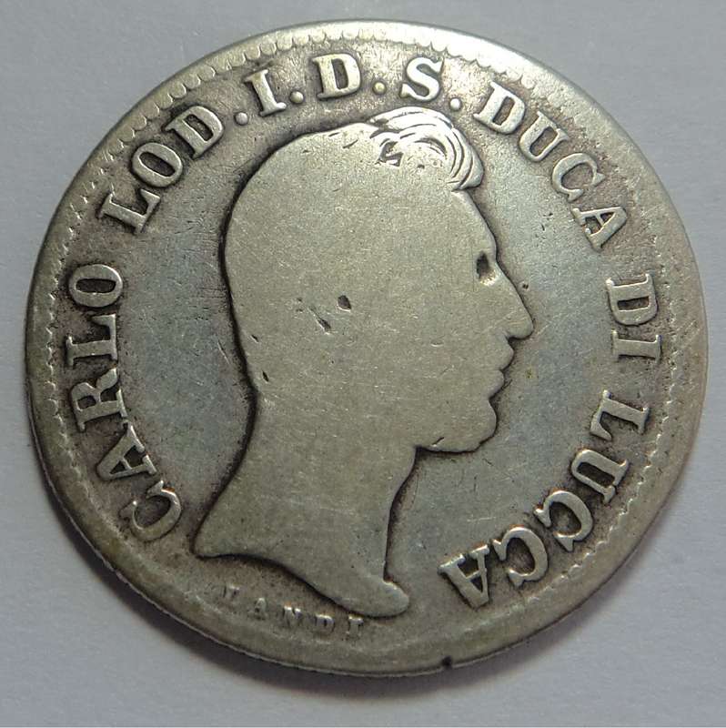 Italian States (Lucca) Silver 2 Lire of 1837
