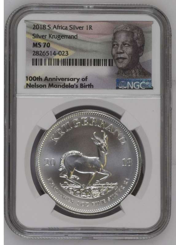 2018 Silver Krugerrand NGC MS70 (Mandela 100th Ann.) 2 available