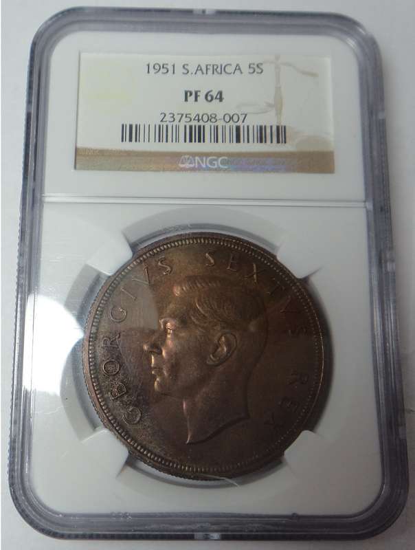 1951 SA Crown (5/-) NGC graded PF64