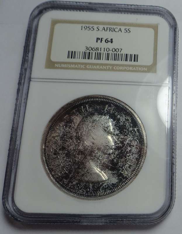 1955 SA Crown (5/-) NGC graded PF64