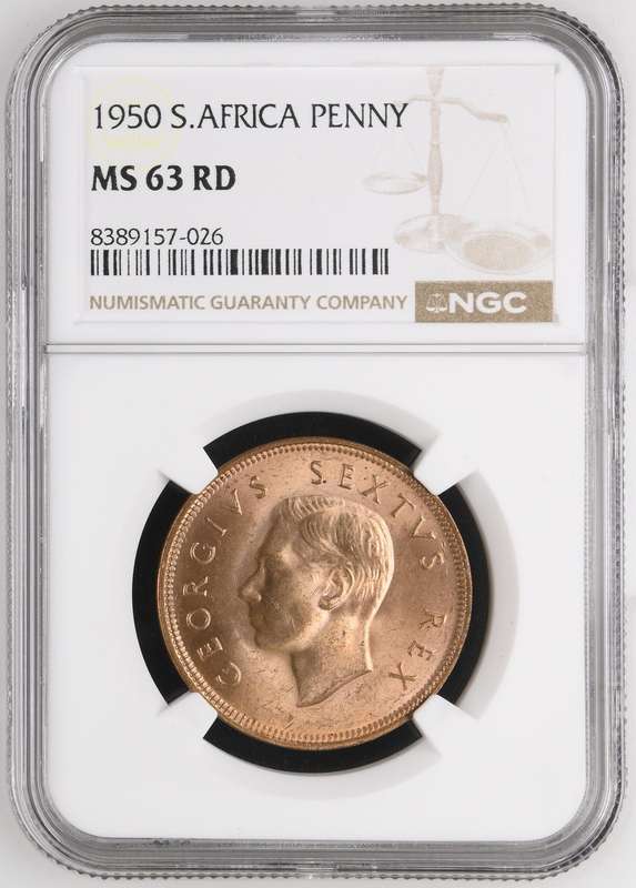 Union of SA: 1 Penny 1950 NGC MS63 RD