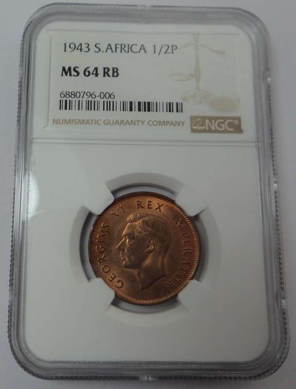 1943 Half Penny: NGC graded MS 64 RB