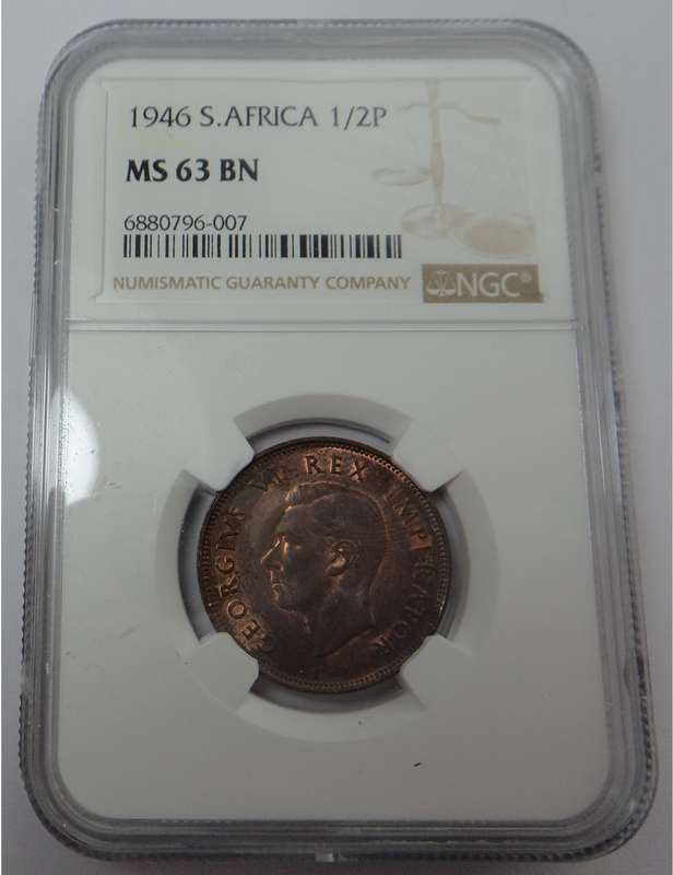 1946 Half Penny: NGC graded MS 63 BN