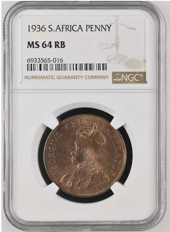 Union of SA Penny 1936, NGC MS64RB