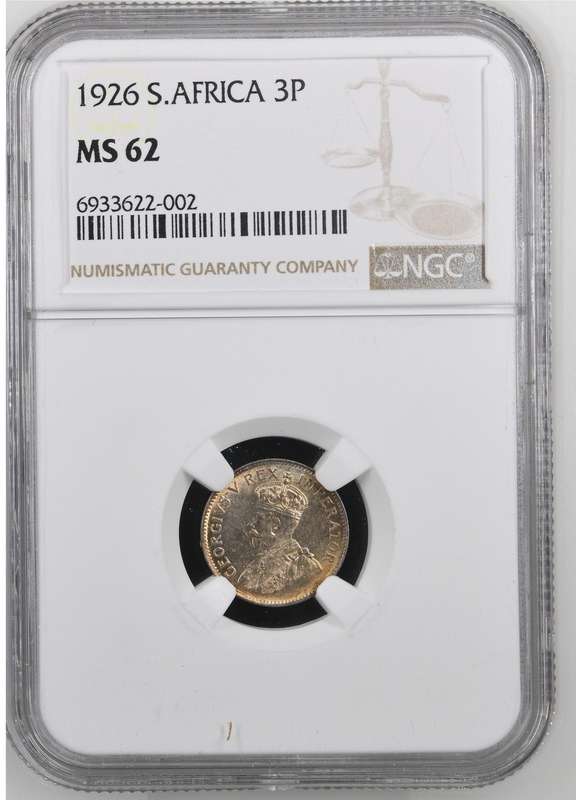 Union of SA 3-Pence 1926, NGC MS62