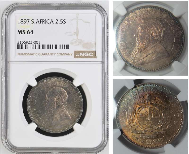 Paul Kruger ZAR Half Crown 1897, NGC MS64