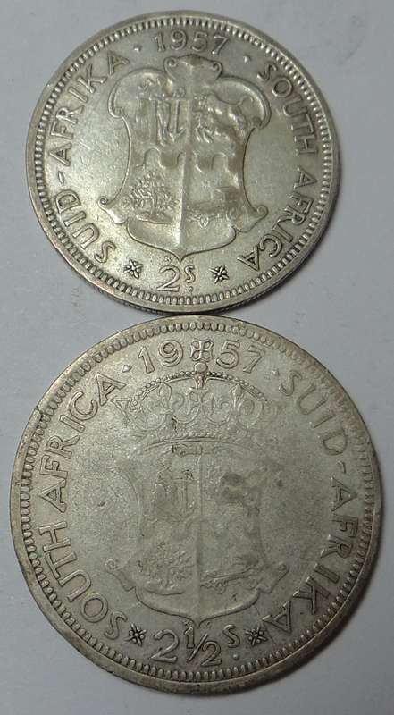 1957 SA Union 2-Shillings & Half Crown (2 sets available)