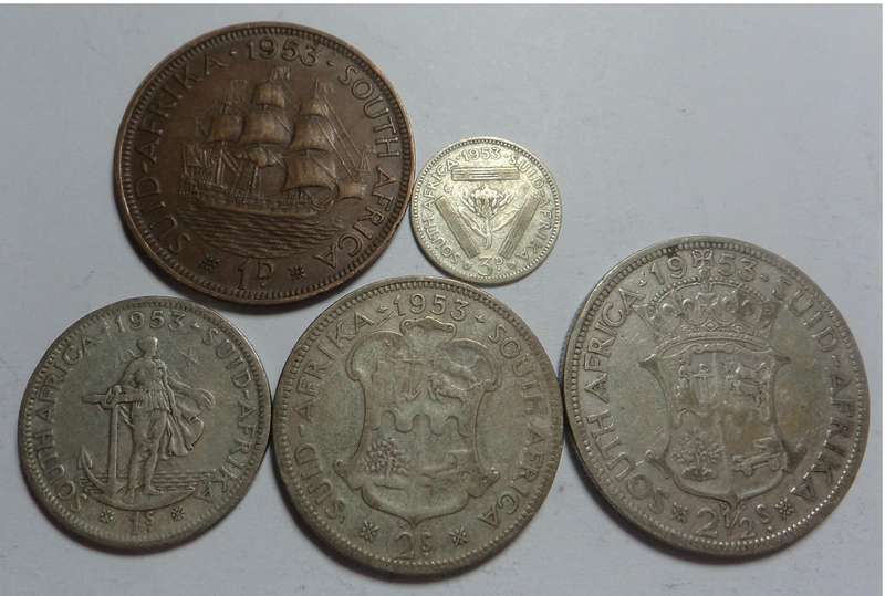 SA Union: Penny to Half Crown Set of 1953 (6d missing)