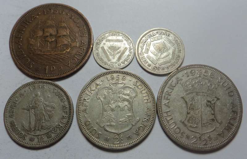 SA Union: Penny to Half Crown Set of 1956 (2/- 1958)