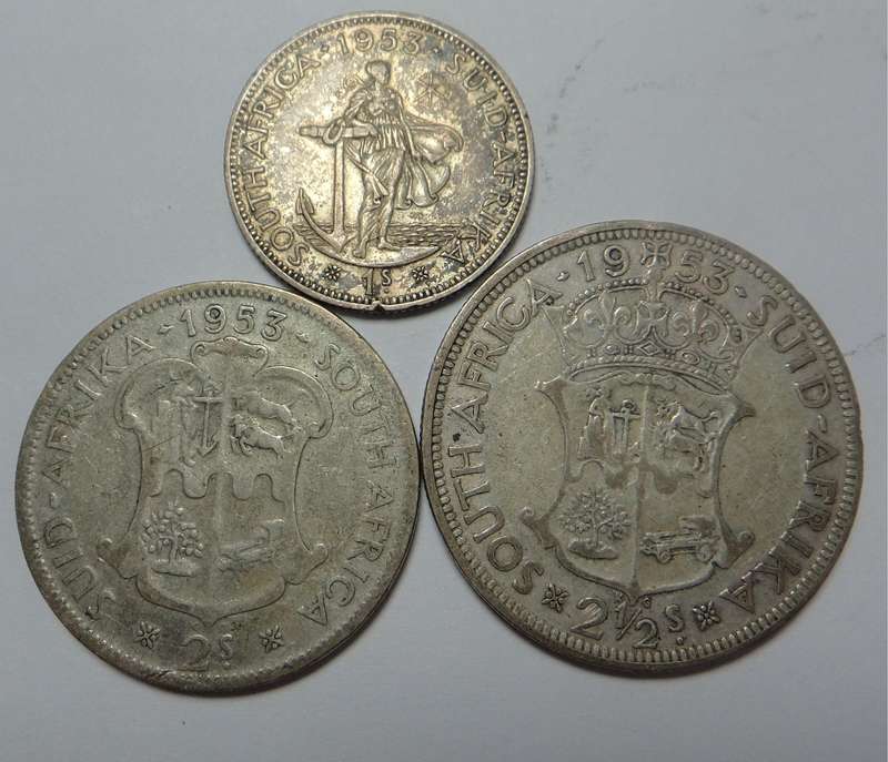 SA Union: 1953 1/-, 2/- & 2/6- (3 sets available)