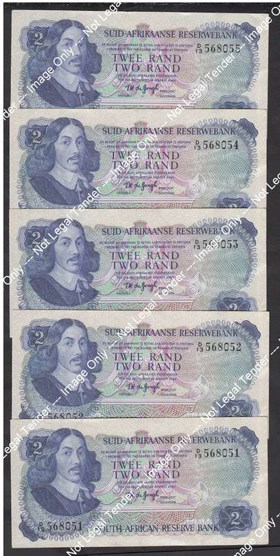 TW de Jongh: Set of 5 x R2 notes in sequential order
