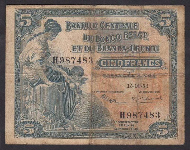 Belgian Congo: 5 Francs 15.09.1953 (Very Scarce)
