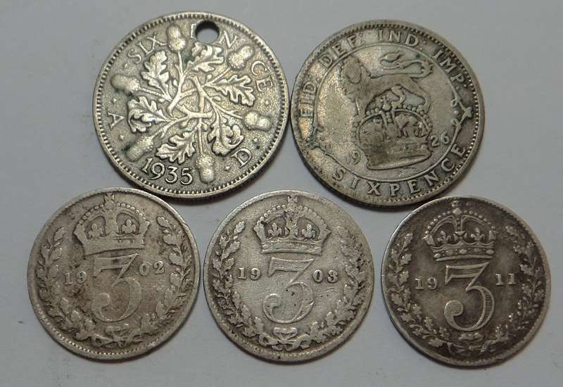 Great Britain: 3d & 6d pieces of Edward VII & George V