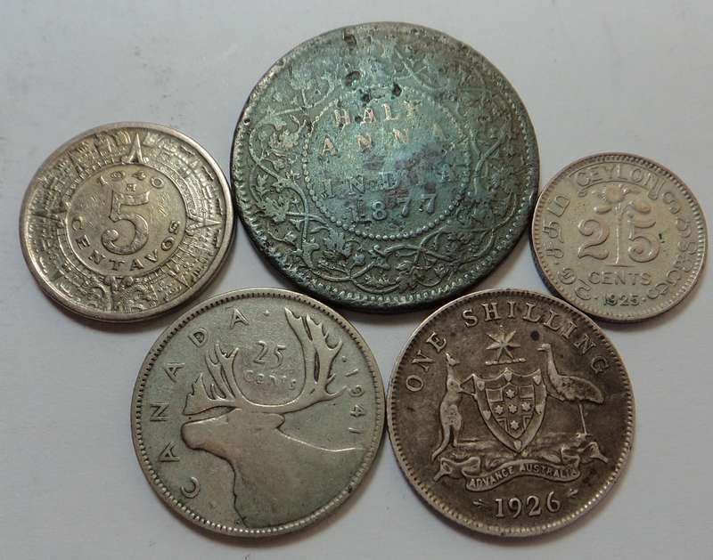 Five old World Coins incl. three Silver Pieces