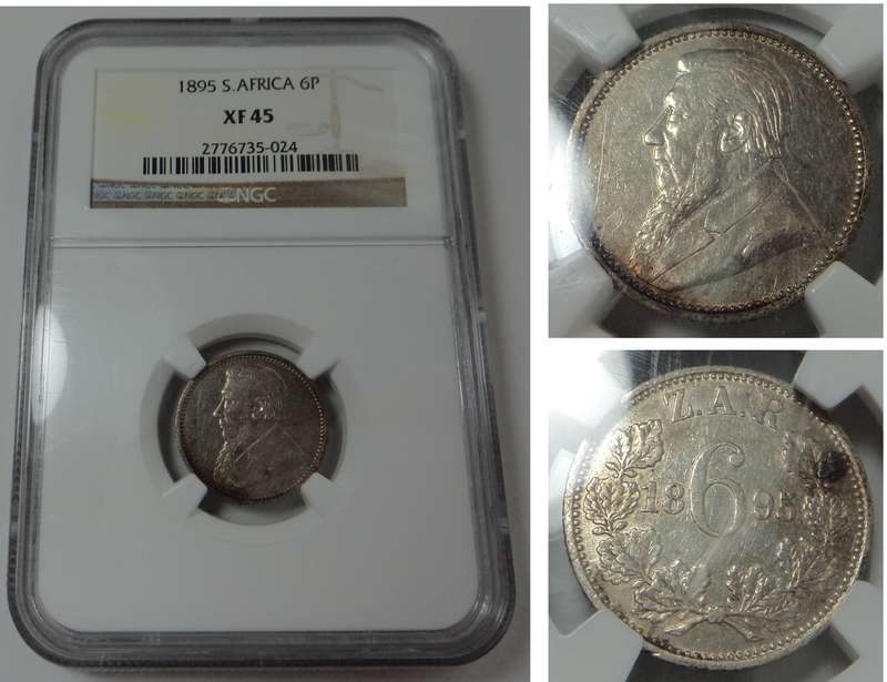 Paul Kruger ZAR: Sixpence of 1895, NGC XF45