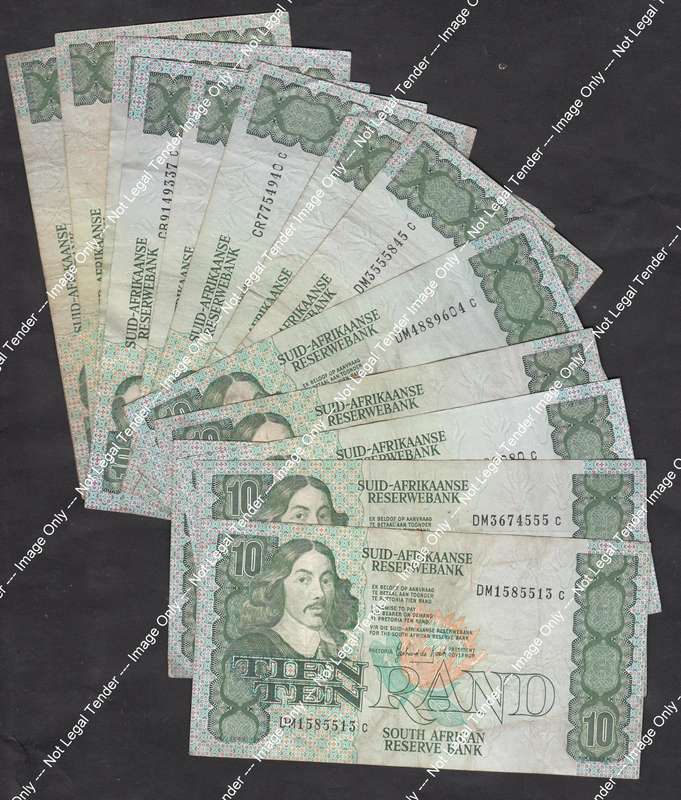 Collection of 14 old  Jan van Riebeeck R10 Bank Notes