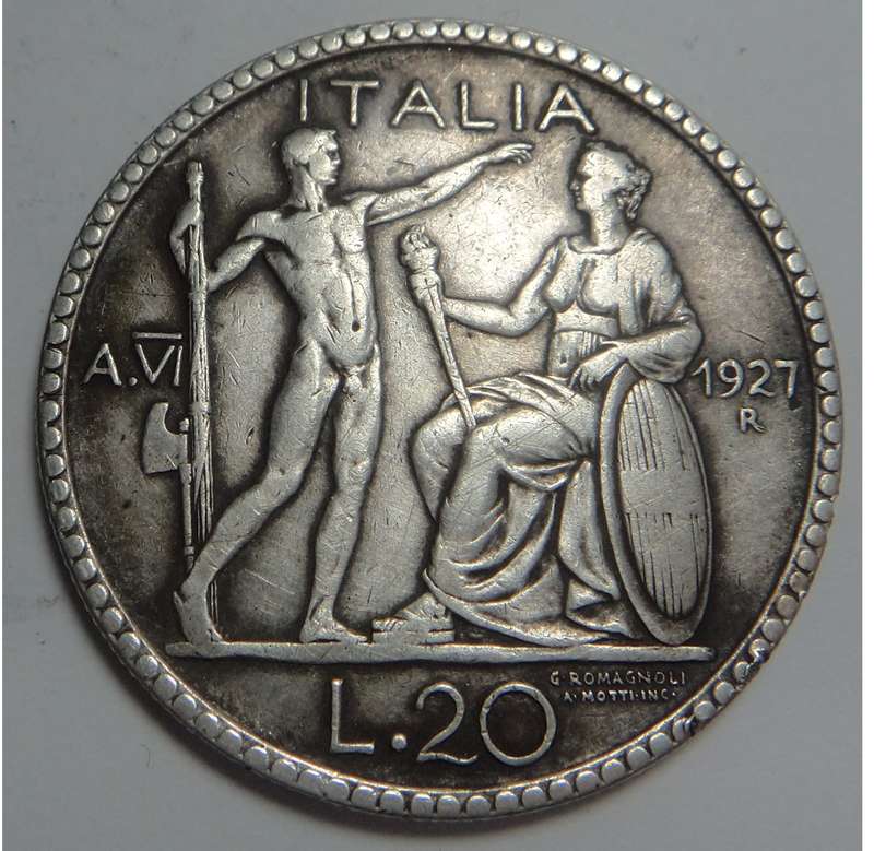 Italy: Silver 20Lira 1927 (Very High Cat. Value)
