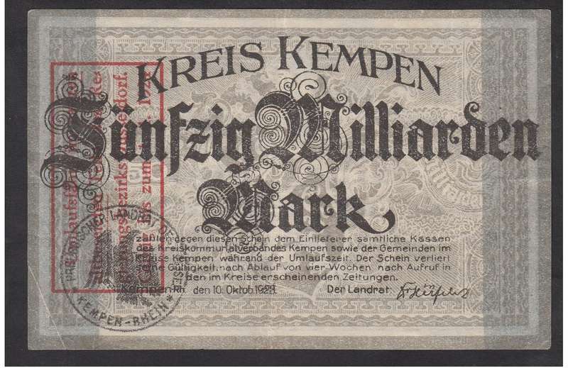 Kreis Kempen Funfzig Milliarden Mark 10 Oktober 1923