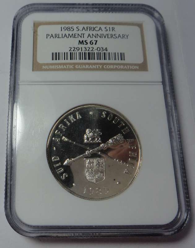 1985 Silver R1 (Parliament) NGC MS 67 (Pop 2)