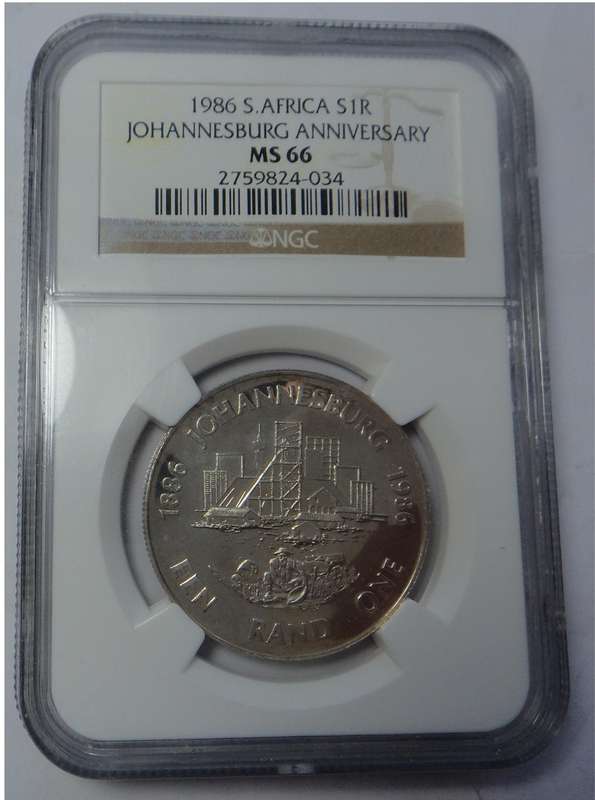 1986 Silver R1 (Johannesburg): NGC MS 66 (Pop 2)