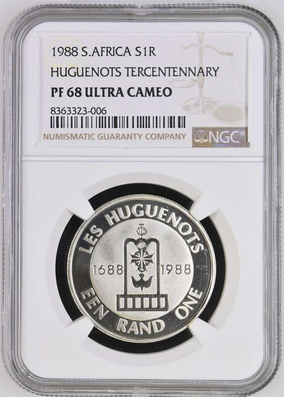 RSA Silver R1 1988 (Huguenots) NGC PF68 Ultra Cameo