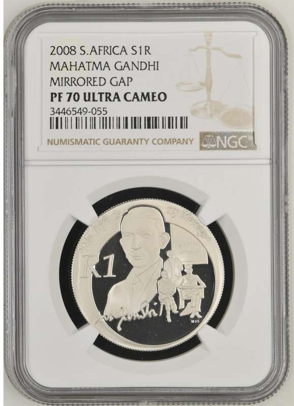 RSA Silver R1 2008 (Gandhi / Mirrored Gap) NGC PF70 Ultra Cameo
