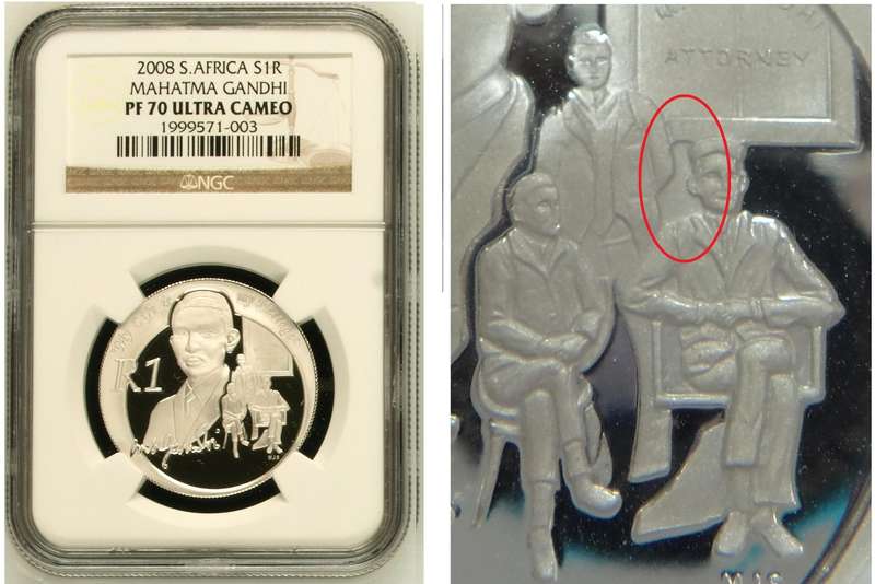 RSA Silver R1 2008 (Gandhi FROSTED GAP)  NGC PF70 Ultra Cameo