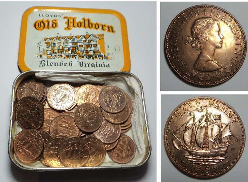 Great Britain: Collection of 50 old UNC Half Pennies