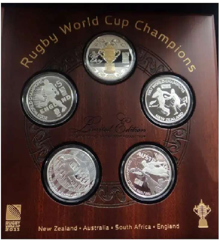 2011 Rugby World Cup Champions Silver Proof 5-piece Crown-size Coin Set