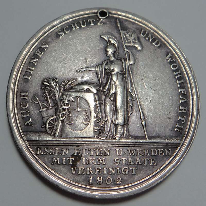 Silver Medal for the Unification of Essen, Elten & Werden with Prussia 1802
