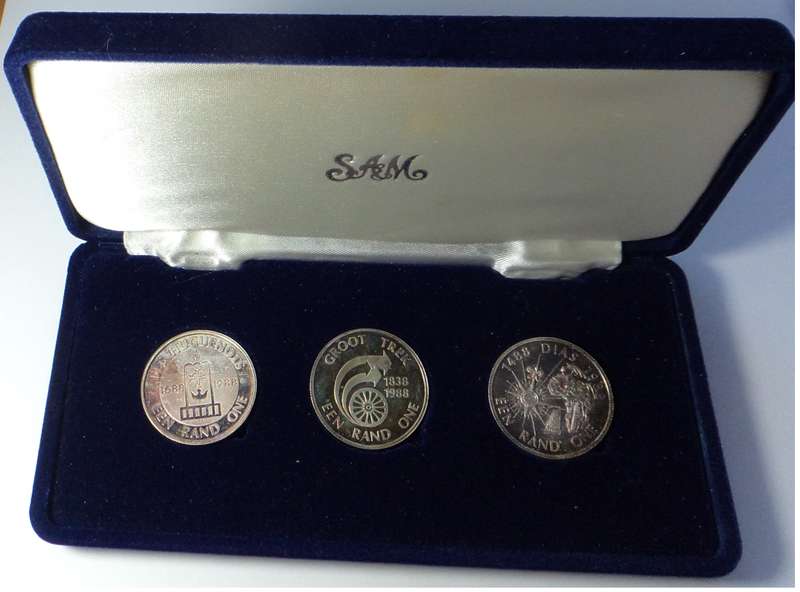 RSA: 3 x Proof Silver R1s of 1988 (Dias, Huguenots & Great Trek)